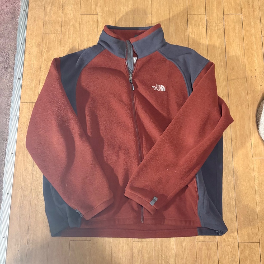 The North Face Mens XXL Full Zip Fleece Jacket Burgundy Gray Two Tone Outdoors